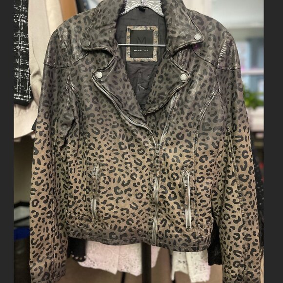 Mauritius- Vicki RF Leather Jacket, Snow Leopard - Picture 1 of 5
